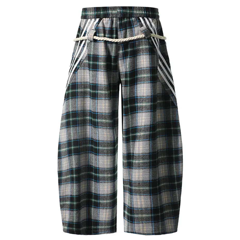 Plaid Baggy Pants Loose Wide Leg Trousers Men Streetwear Casual Loose Pants