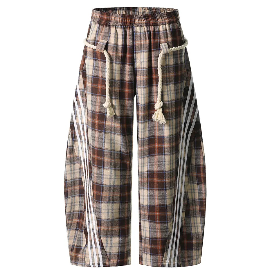 Plaid Baggy Pants Loose Wide Leg Trousers Men Streetwear Casual Loose Pants