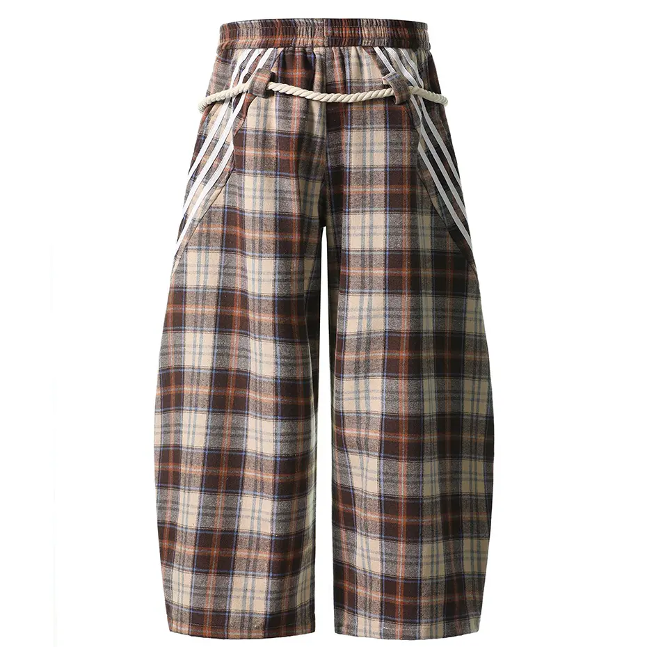 Plaid Baggy Pants Loose Wide Leg Trousers Men Streetwear Casual Loose Pants