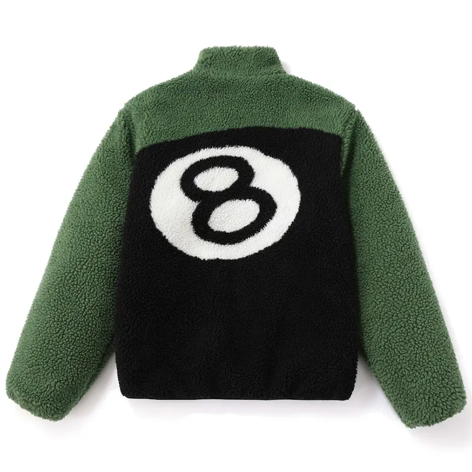 Streetwear Harajuku Winter Jackets Plush Fleece Coats Hip Hop Oversized Zipper Jacket No. 8 Billiard Patchwork Jacket Outwear