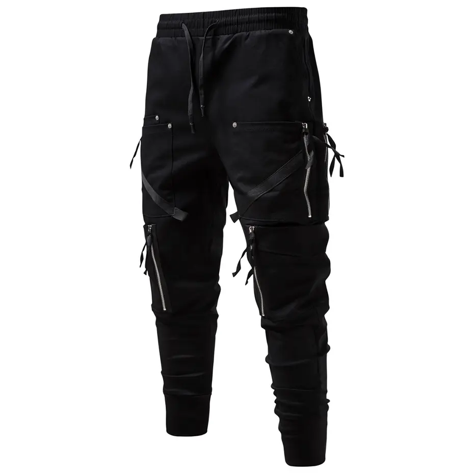 Men Y2K Cargo Pants Zipper Pocket Tactical Techwear Ninja Jogger Pants Black Fashion Streetwear Pants Punk Sweatpants Trousers
