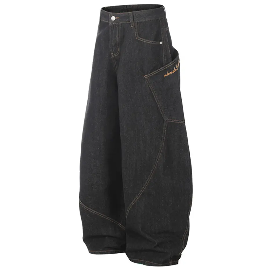 Wide Leg Baggy Jeans Side Pocket Loose Denim Pants Men Streetwear Harajuku Hip Hop Jeans