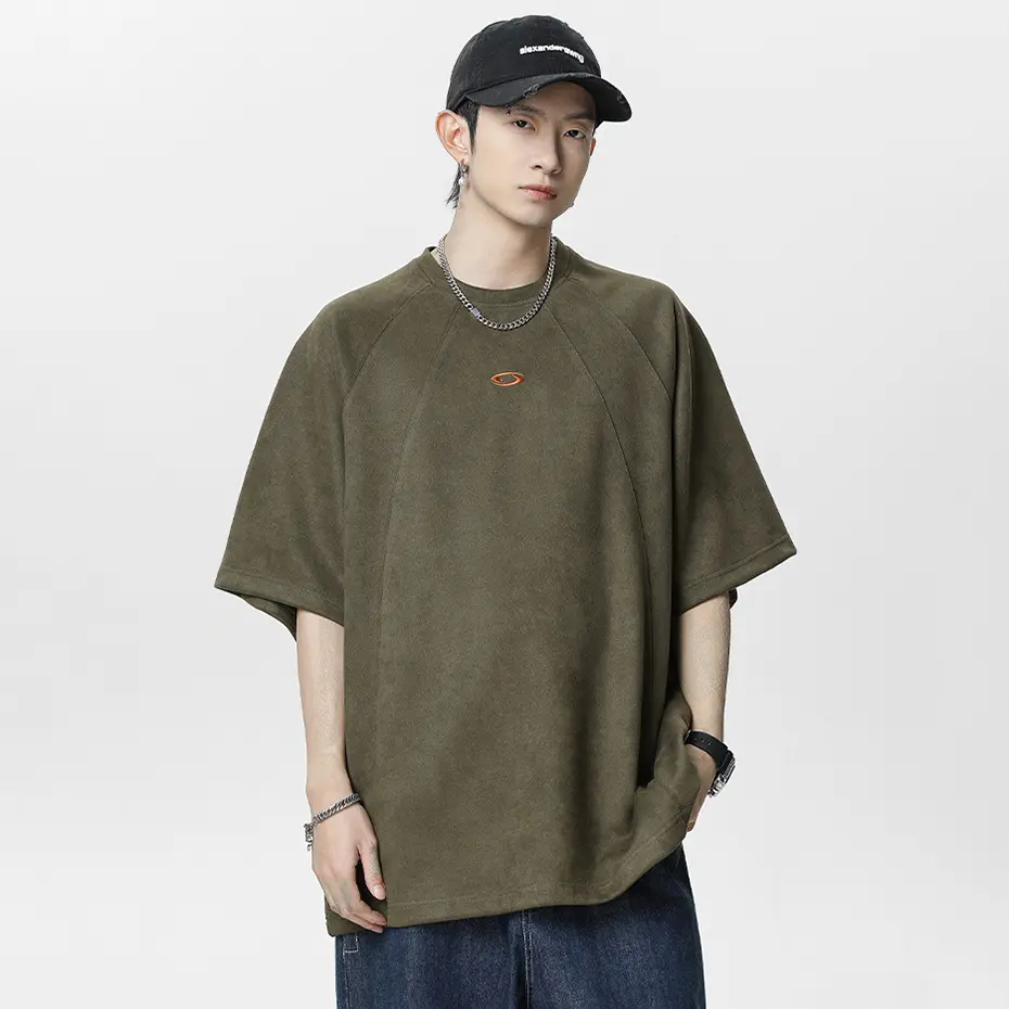 Vintage Suede T-shirts Men Streetwear Harajuku Hip Hop Oversized T Shirts Summer Casual Loose Tee Tops Tshirts