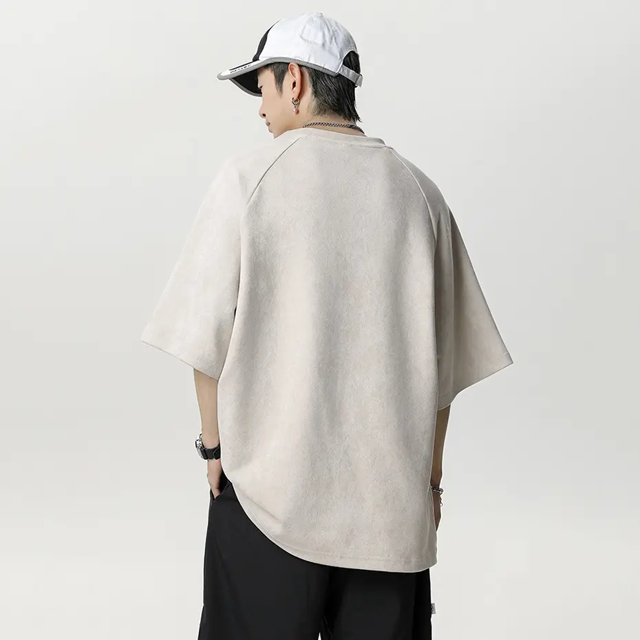 Vintage Suede T-shirts Men Streetwear Harajuku Hip Hop Oversized T Shirts Summer Casual Loose Tee Tops Tshirts