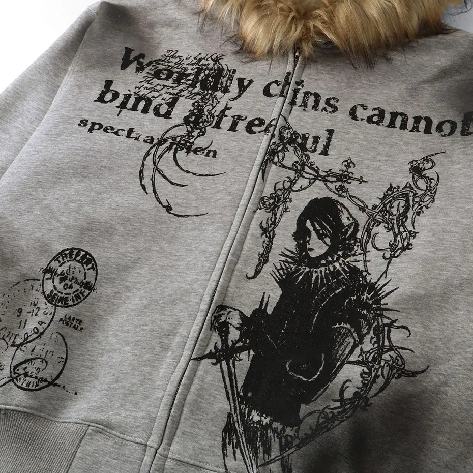 Fur Collar Hoodies Jackets Y2K Harajuku Oversized Hoodie Men Streetwear Hip Hop Loose Hooded Sweatshirts