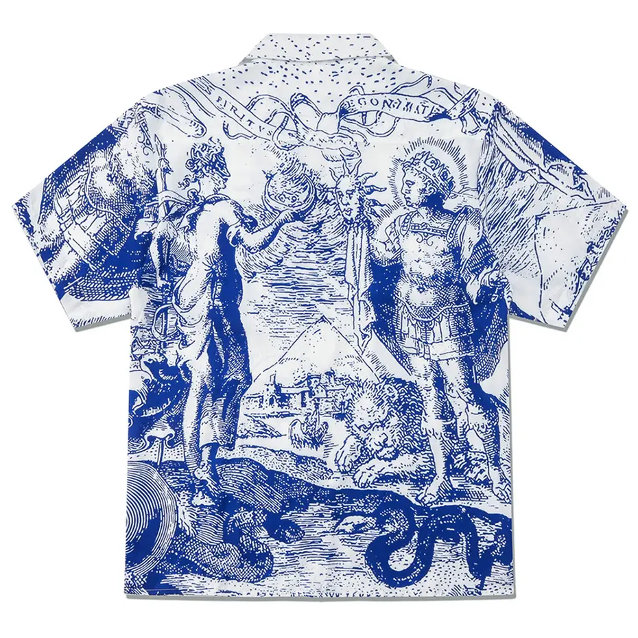 Men Streetwear Harajuku Shirts Summer Hawaii Graphic Shirts Short Sleeve Button Up Blouse Hip Hop Shirts