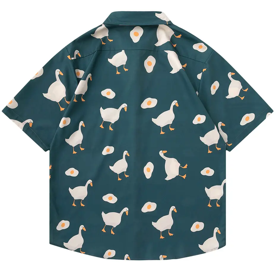 Men Streetwear Shirt Funny Duck Egg Graphic Hawaiian Shirt Aloha Hip Hop Summer Casual Street Beach Shirt Short Sleeve Blouse