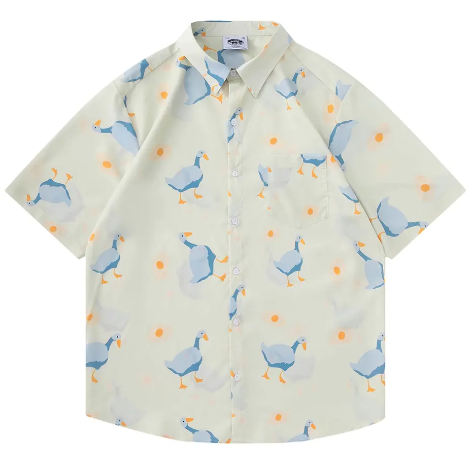 Men Streetwear Shirt Funny Duck Egg Graphic Hawaiian Shirt Aloha Hip Hop Summer Casual Street Beach Shirt Short Sleeve Blouse