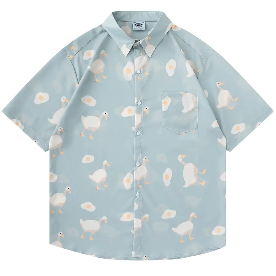 Men Streetwear Shirt Funny Duck Egg Graphic Hawaiian Shirt Aloha Hip Hop Summer Casual Street Beach Shirt Short Sleeve Blouse