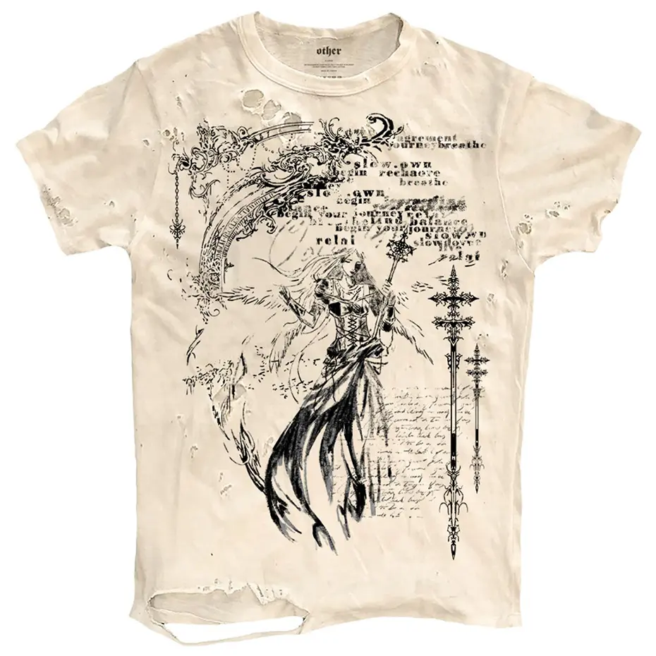 Heart Graphic Vintage T-shirts Hip Hop Harajuku Ripped T Shirts Men Streetwear Tshirt Summer Retro Tee Tops
