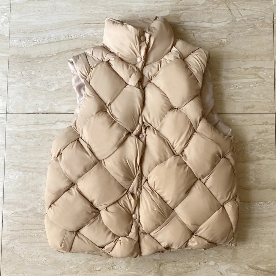 Fashion Weave Vest Men Winter Padded Vests Puffer Jackets Parkas Coat Solid Loose Thicken Vests Outwear Black 2025