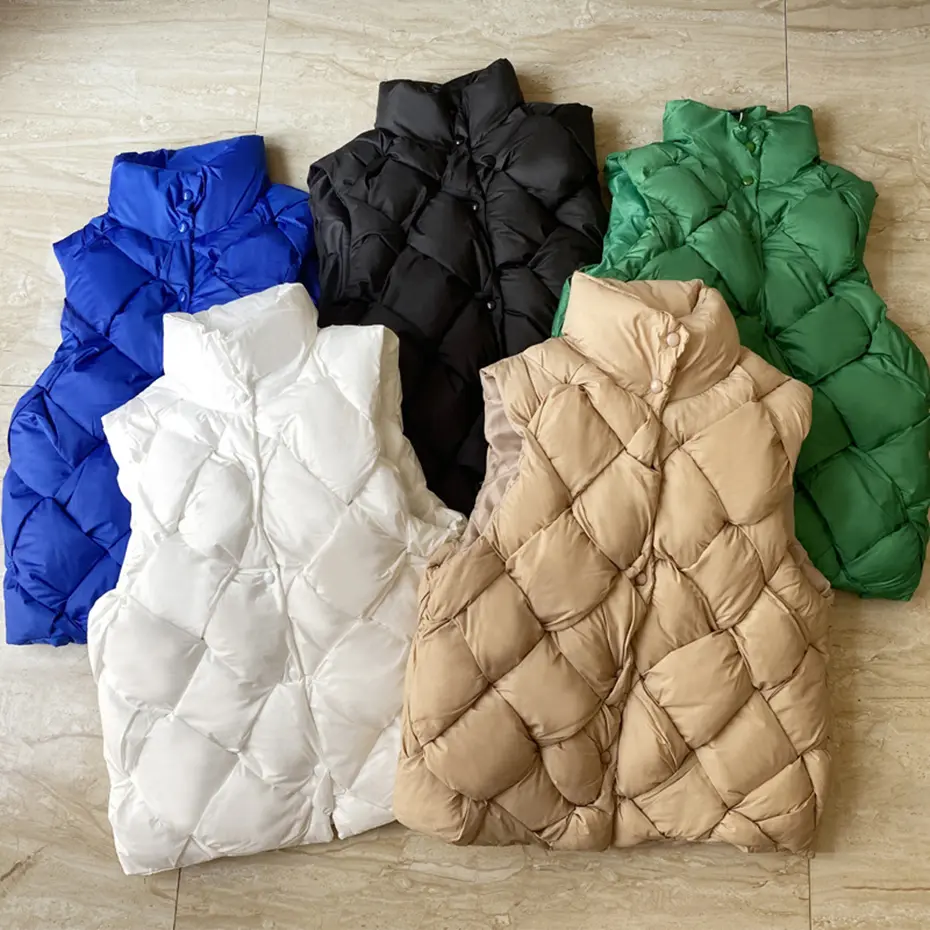 Fashion Weave Vest Men Winter Padded Vests Puffer Jackets Parkas Coat Solid Loose Thicken Vests Outwear Black 2025
