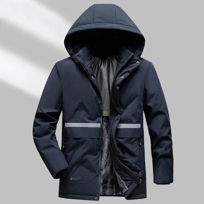 New Winter Men Hooded Down Jackets Fleece Warm Parkas Male Thicker Casual Coats Man Outdoor Reflective Stripe Jackets Size 4XL