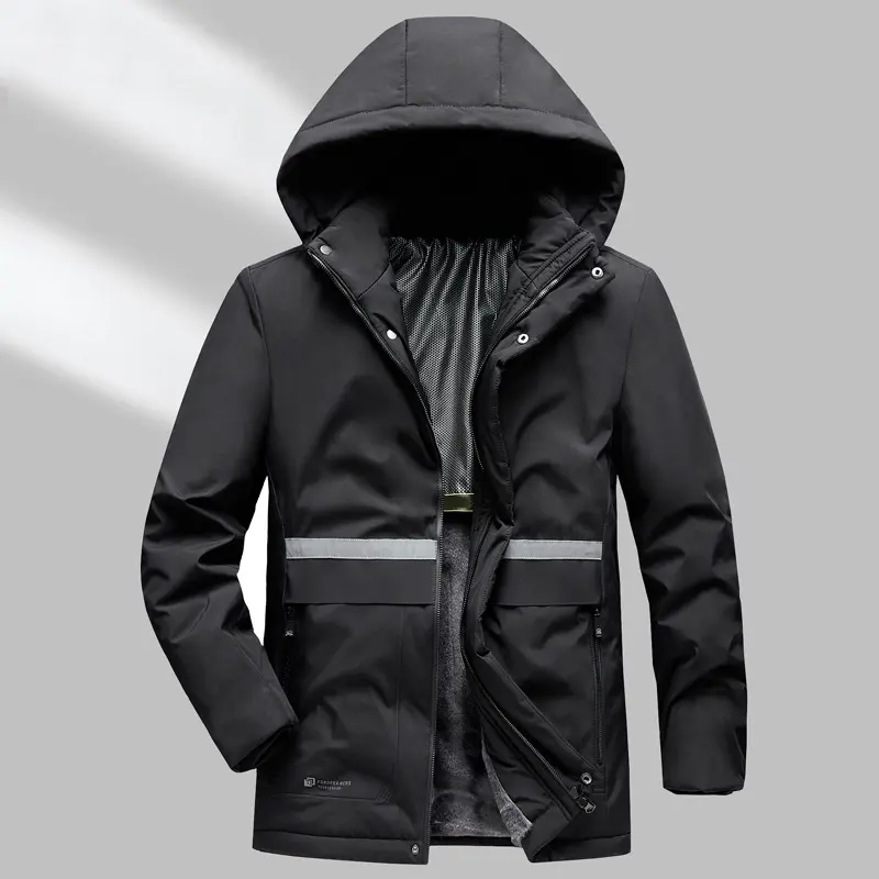 New Winter Men Hooded Down Jackets Fleece Warm Parkas Male Thicker Casual Coats Man Outdoor Reflective Stripe Jackets Size 4XL