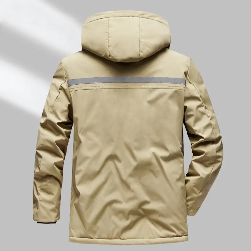 New Winter Men Hooded Down Jackets Fleece Warm Parkas Male Thicker Casual Coats Man Outdoor Reflective Stripe Jackets Size 4XL