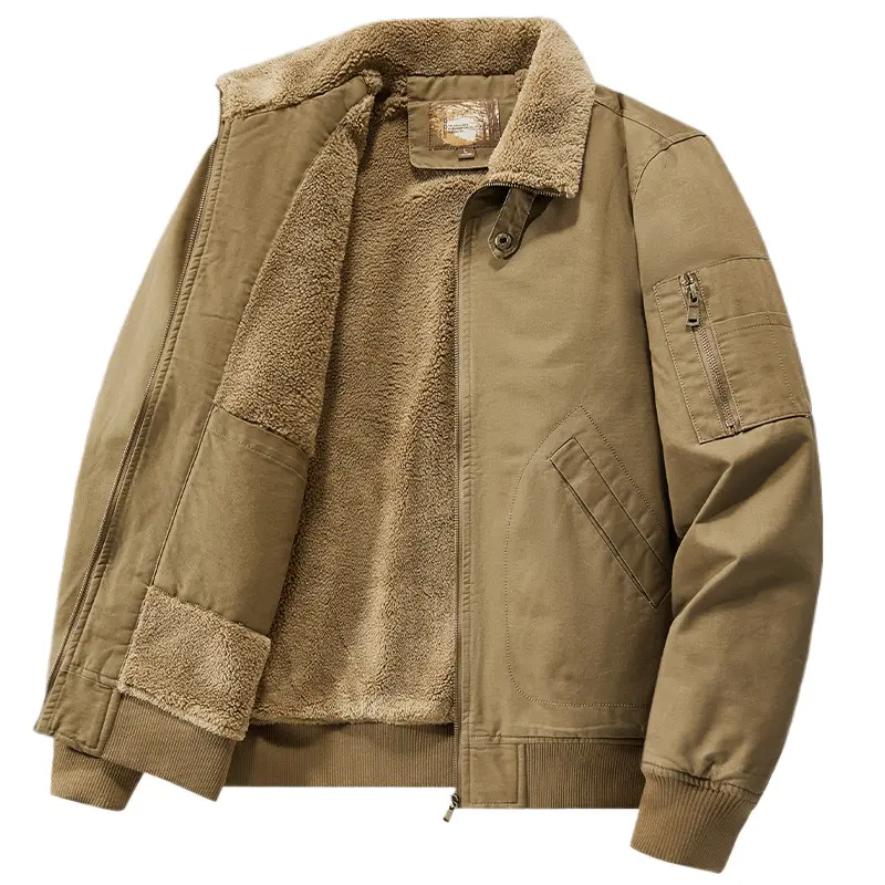 New Fashion Men Fur Collar Fleece Down Jackets Multi Pocket Cargo Jackets Quality Male Cotton Casual Winter Coats Warm Parkas  5