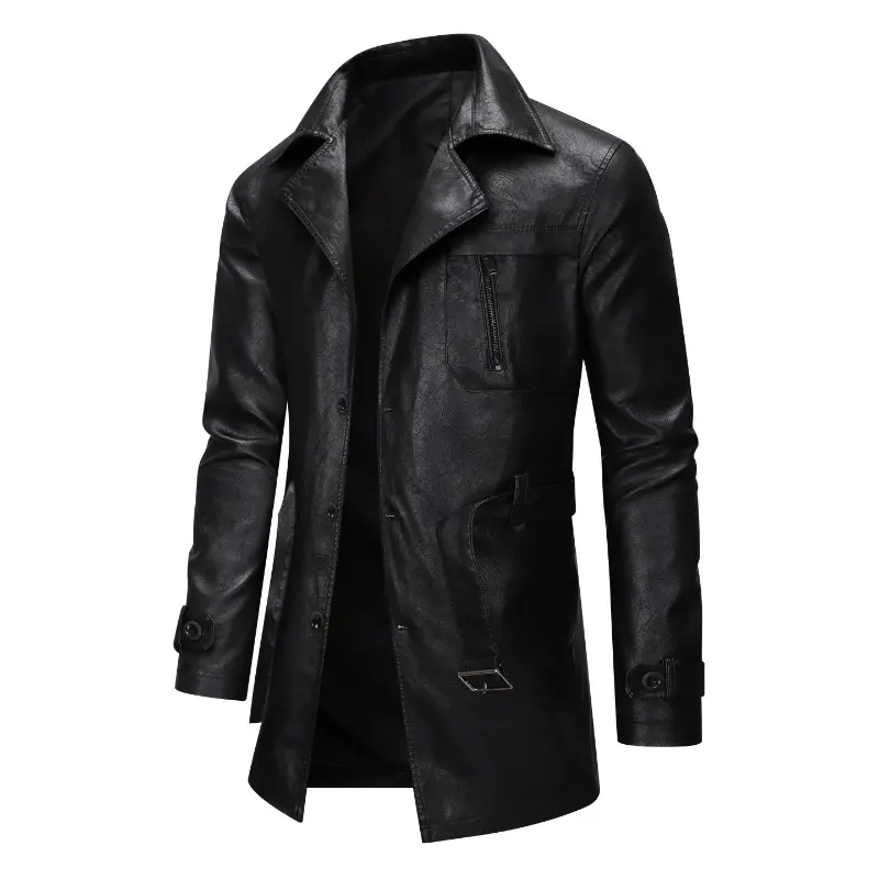 New Fashion Men Leather Overcoats Man Business Casual PU Leather Trench Coats Quality Motorcycle Leather Long Jackets Size 3XL