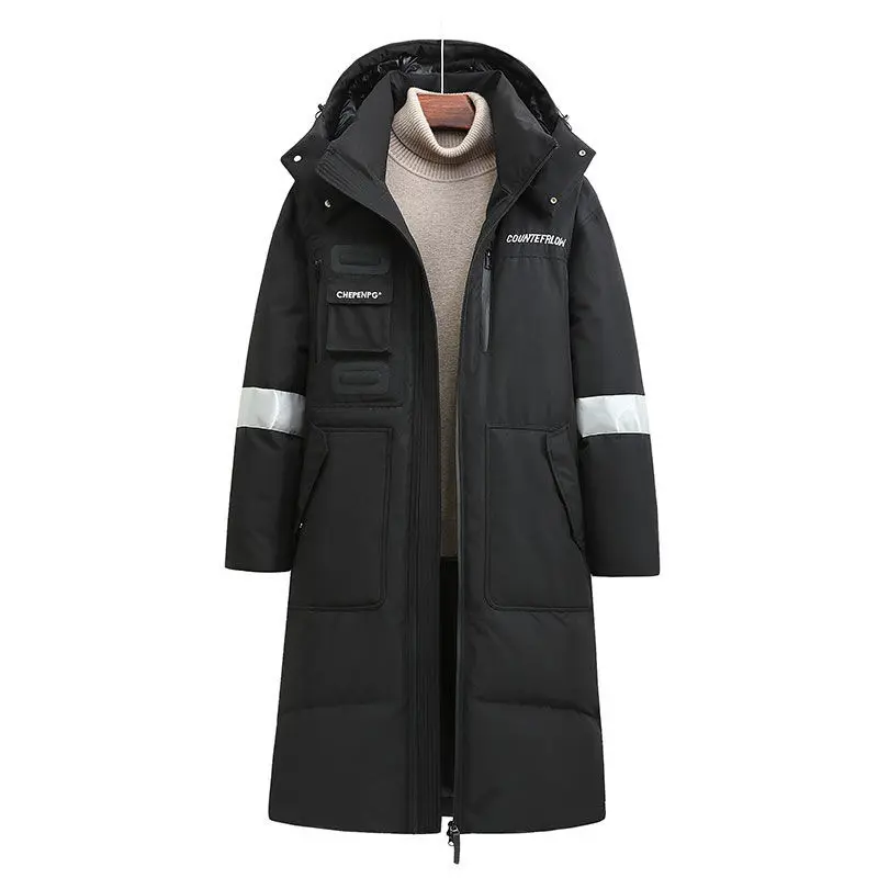 New Winter Men Hooded Long Puffer Jackets Couple Duck Down Coats Quality Male Over The Knee Winter Jackets Thicker Warm Coats