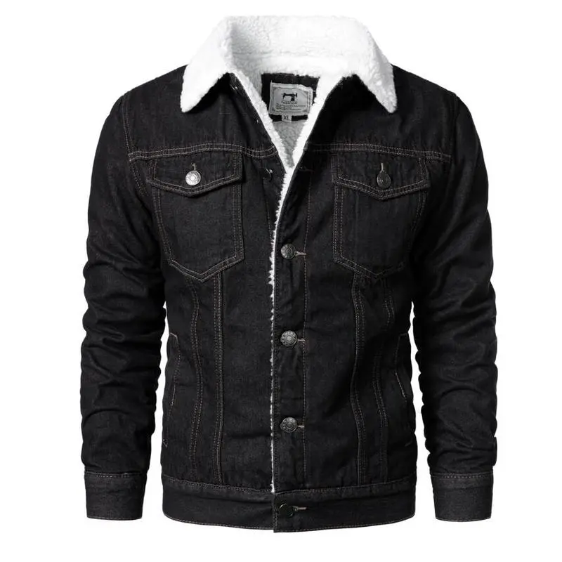 Men Black Denim Jackets Solid Casual Denim Coats New Male Winter Fleece High Quality Cotton Jeans Jackets Warm Coats XS-6XL