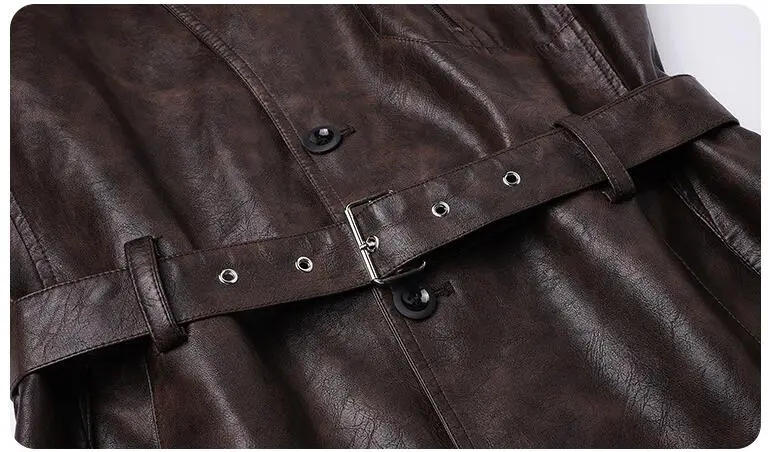 New Fashion Men Leather Overcoats Man Business Casual PU Leather Trench Coats Quality Motorcycle Leather Long Jackets Size 3XL