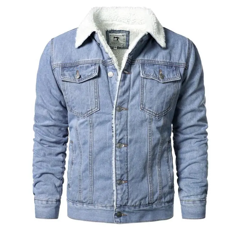 Men Black Denim Jackets Solid Casual Denim Coats New Male Winter Fleece High Quality Cotton Jeans Jackets Warm Coats XS-6XL
