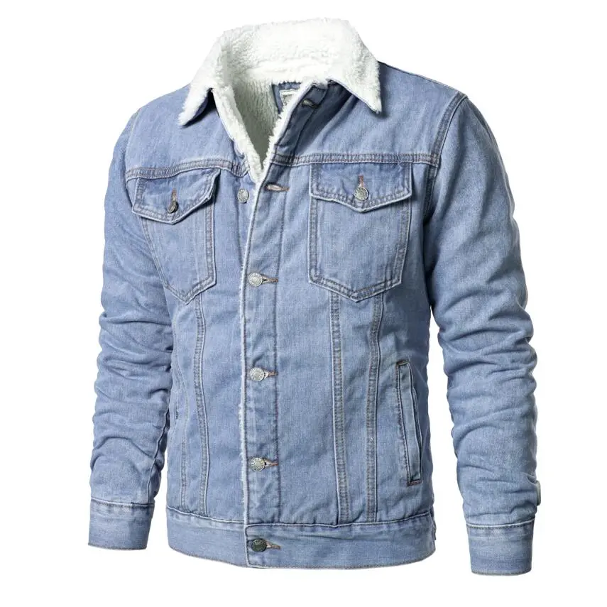 Men Black Denim Jackets Solid Casual Denim Coats New Male Winter Fleece High Quality Cotton Jeans Jackets Warm Coats XS-6XL