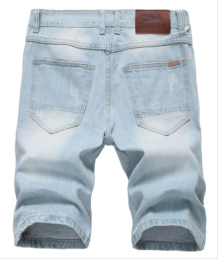 Men Light Blue Short Jeans Summer Holes Denim Shorts Good Quality Men Straight Loose Jean Shorts Jean Short Pants Size 40