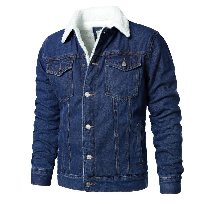 Men Black Denim Jackets Solid Casual Denim Coats New Male Winter Fleece High Quality Cotton Jeans Jackets Warm Coats XS-6XL