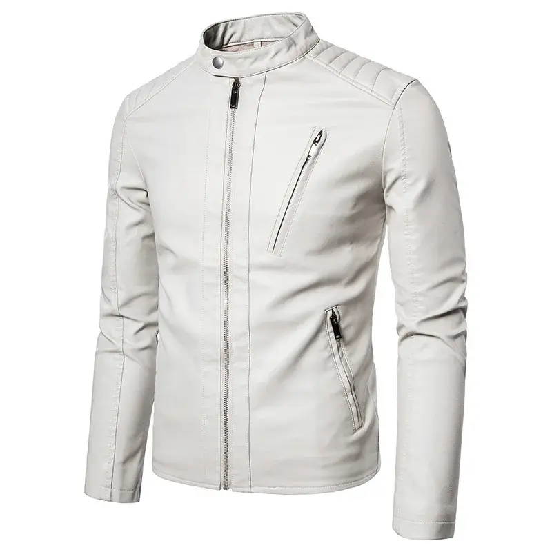 Men Stand Collar Moto Leather Jackets Slim Fit Leather Coats High Quality Male Fashion Spring  Autumn Casual Leather Jackets 5XL
