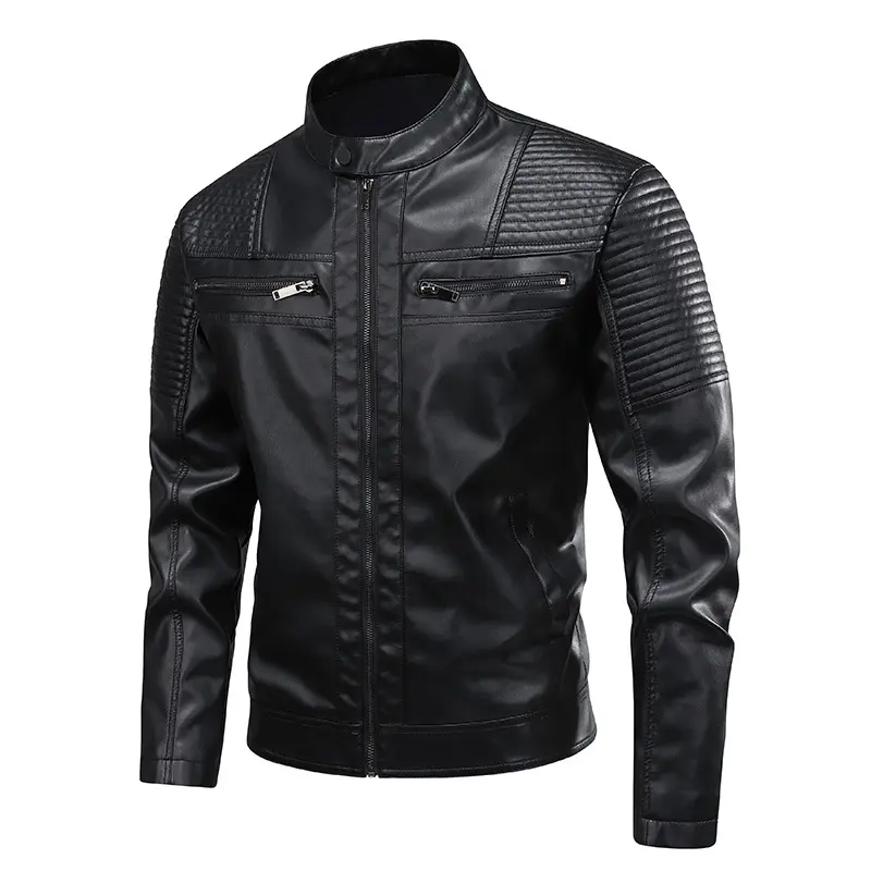 New Fashion Men Stand Collar Moto Leather Jackets Slim Fit Leather Coats Quality Male Spring  Autumn Casual Leather Jackets 3XL