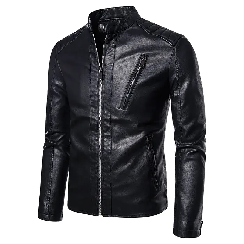 Men Stand Collar Moto Leather Jackets Slim Fit Leather Coats High Quality Male Fashion Spring  Autumn Casual Leather Jackets 5XL
