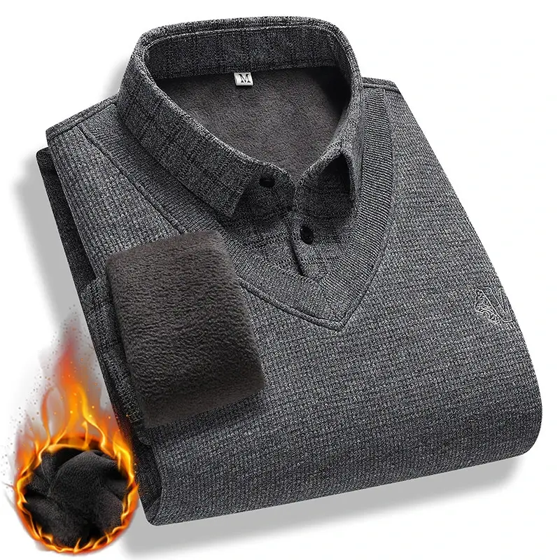 New Autumn Men Outwear Casual Twinset Shirts Pullovers Winter Knitted Sweaters Quality Male Fleece Warm Fake Two P Sweaters 4XL