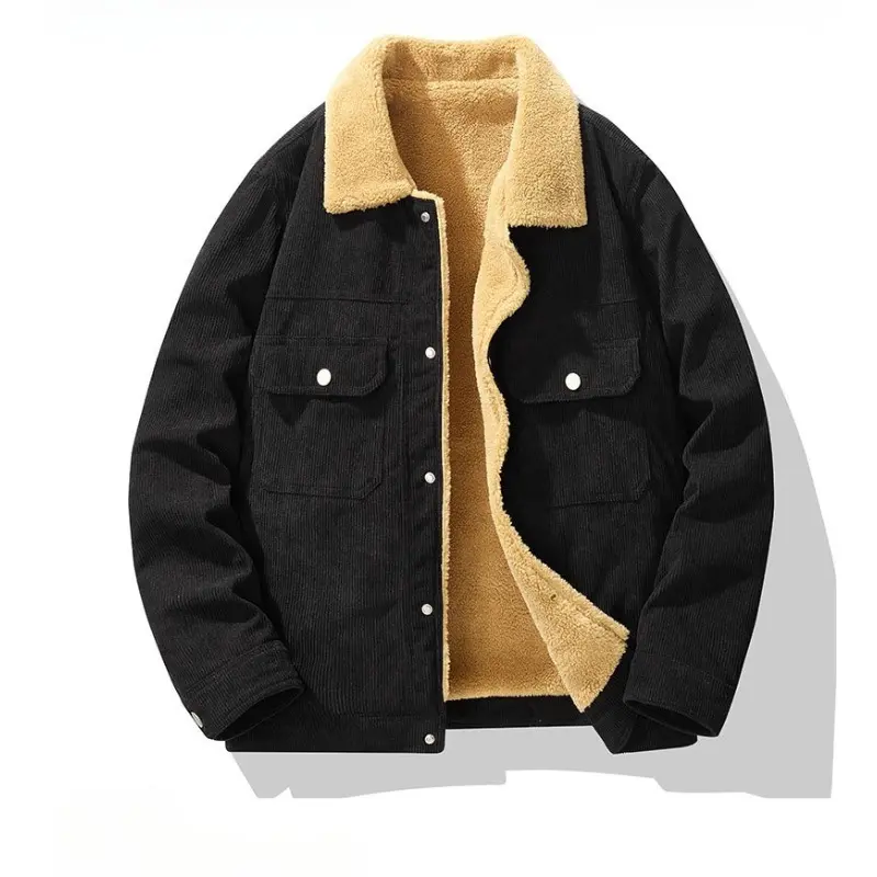 New Fashion Men Fleece Warm Corduroy Jackets Casual Winter Coats Quality Male Pockets Tooling Coats Loose Cargo Jackets Size 4XL