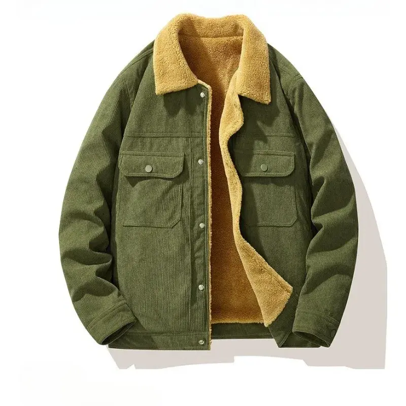 New Fashion Men Fleece Warm Corduroy Jackets Casual Winter Coats Quality Male Pockets Tooling Coats Loose Cargo Jackets Size 4XL