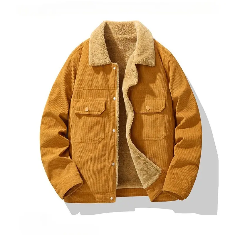 New Fashion Men Fleece Warm Corduroy Jackets Casual Winter Coats Quality Male Pockets Tooling Coats Loose Cargo Jackets Size 4XL