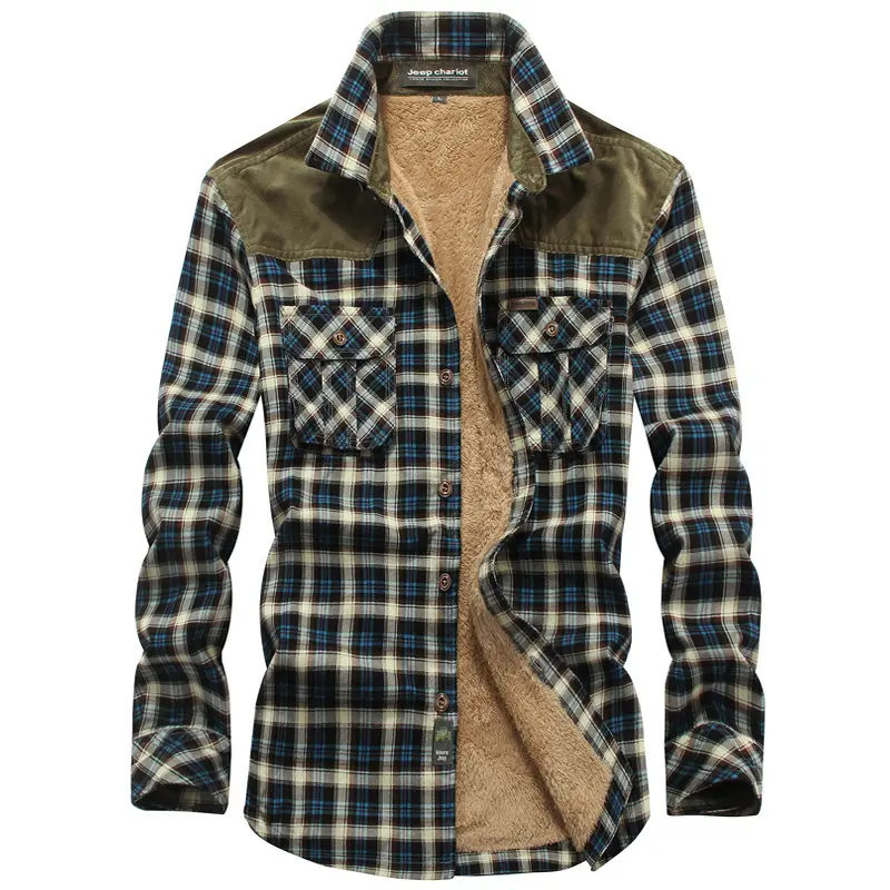 Men Winter Fleece Shirts Jackets Plaid Casual Warm Shirts Coats High Quality Men Cotton Fit Business Outerwear Shirts Jackets 5