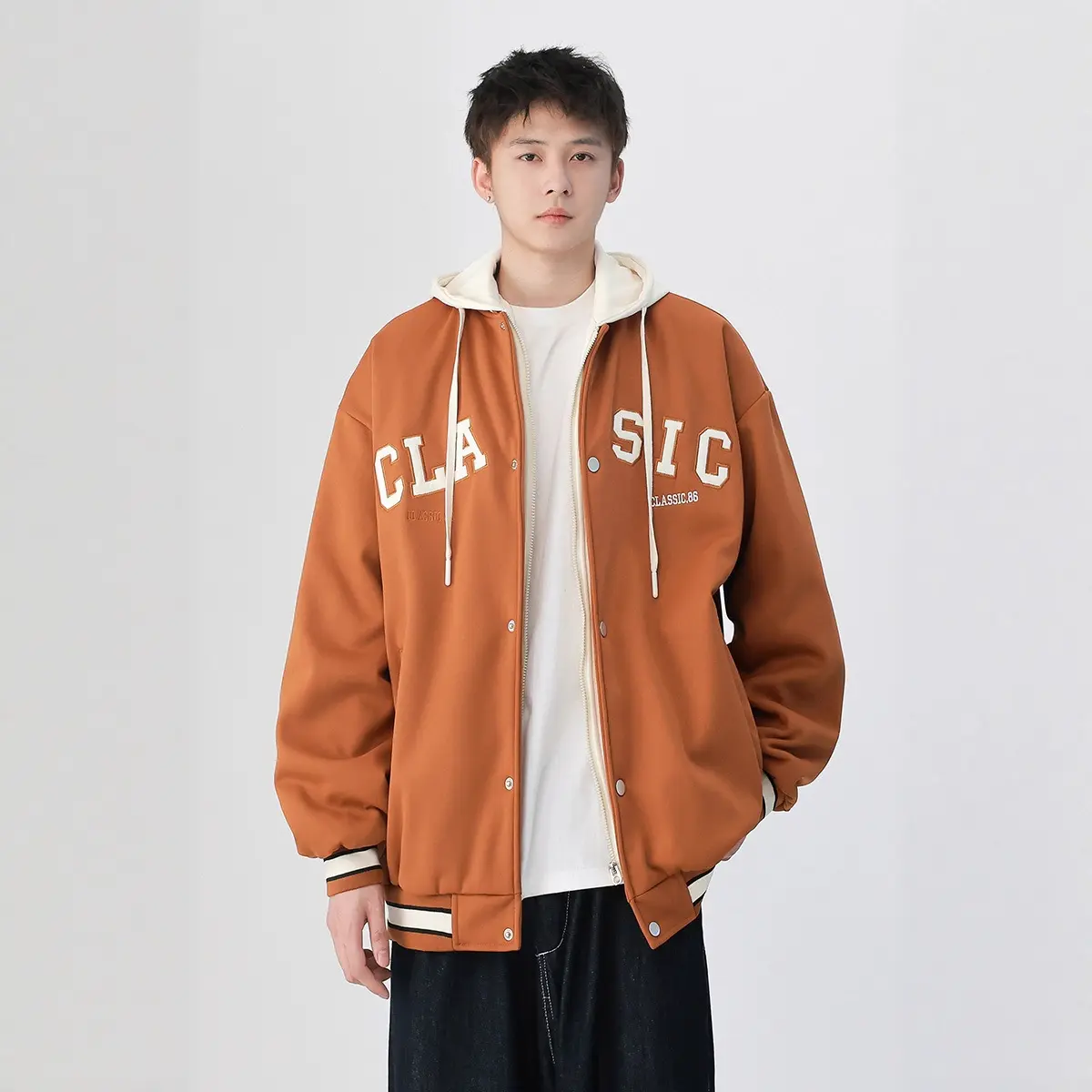 New Fashion Men Hooded Baseball Jackets Fleece Warm Down Jackets Male Fake Two-piece Sweatshirt Jackets Winter Coats Size 4XL