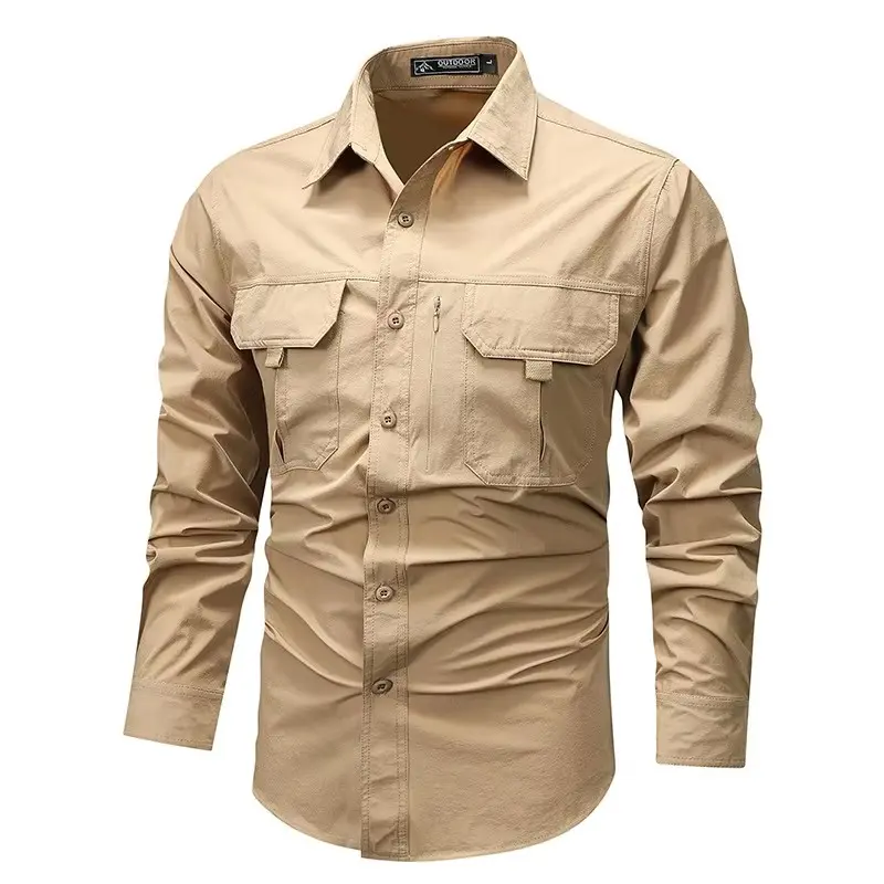 Men Outdoor Cargo Shirts Multi Pockets Tooling Shirts New Spring Male Breathable and Comfortable Mountaineering Shirts Size 4XL