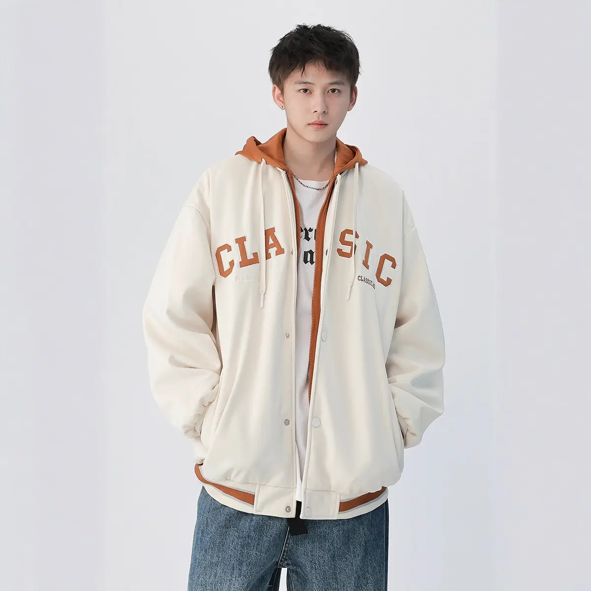 New Fashion Men Hooded Baseball Jackets Fleece Warm Down Jackets Male Fake Two-piece Sweatshirt Jackets Winter Coats Size 4XL