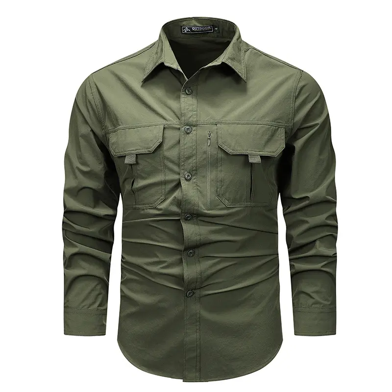 Men Outdoor Cargo Shirts Multi Pockets Tooling Shirts New Spring Male Breathable and Comfortable Mountaineering Shirts Size 4XL
