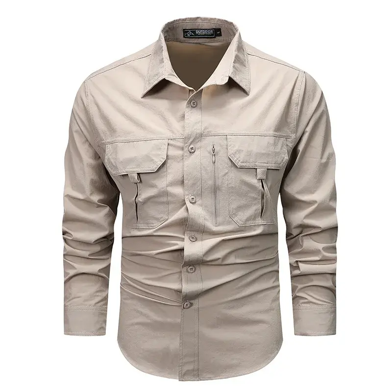 Men Outdoor Cargo Shirts Multi Pockets Tooling Shirts New Spring Male Breathable and Comfortable Mountaineering Shirts Size 4XL