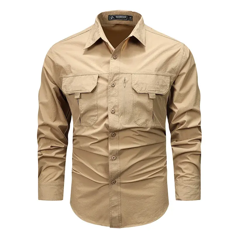 Men Outdoor Cargo Shirts Multi Pockets Tooling Shirts New Spring Male Breathable and Comfortable Mountaineering Shirts Size 4XL
