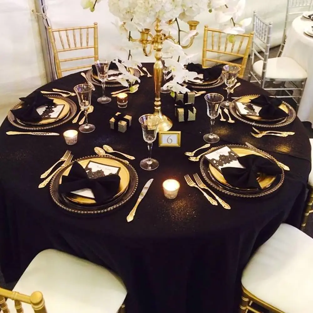 10 Pack Black Round Tablecloths, 120 Inch Stain Resistant and Wrinkle Polyester Fabric Washable Table Clothes Cover