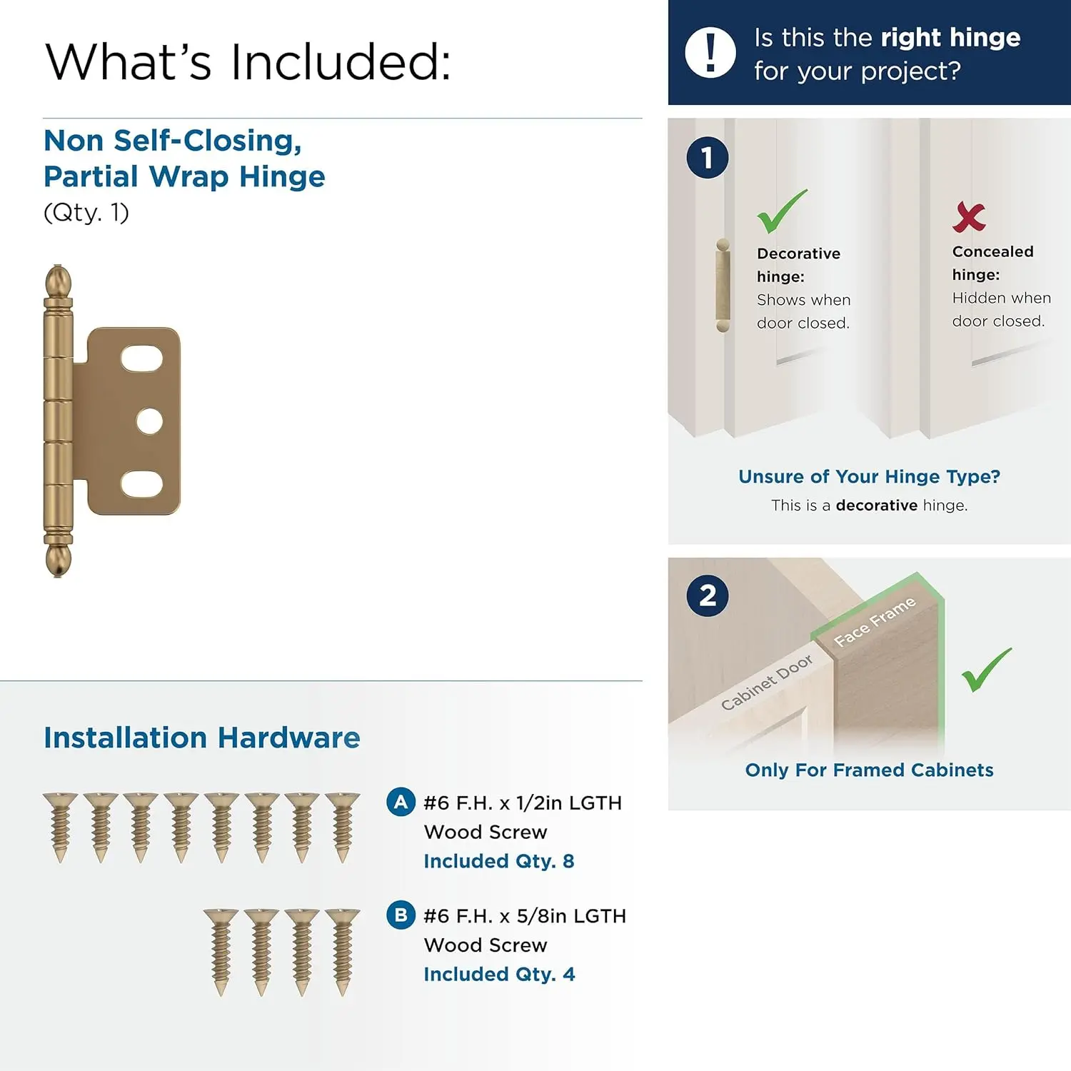 Cabinet Hinge，3/4 in. (19 mm) Door Thickness，Full Inset ，Partia，Wrap，Ball Tip， Champagne Bronze，Kitchen Cabinet