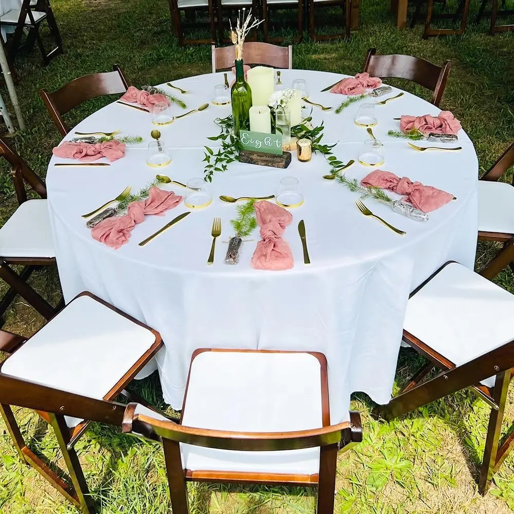 10 Pack Round Tablecloth White 120 Inch, Stain Resistant and Wrinkle Polyester Table Cloth, Washable Table Cover