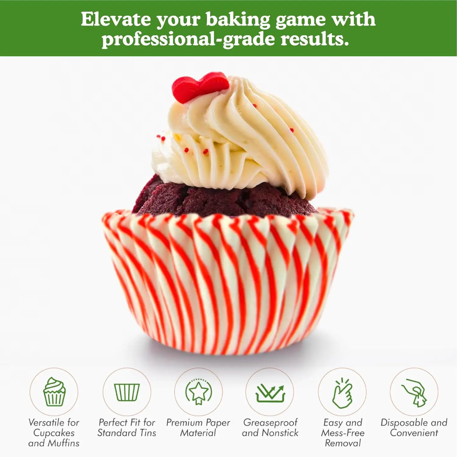 Greaseproof Professional Grade Baking Cups, Pack of 40, Standard Liners, Red Pisa Stripe, for Cupcakes, Muffins, Candy,Non Stick