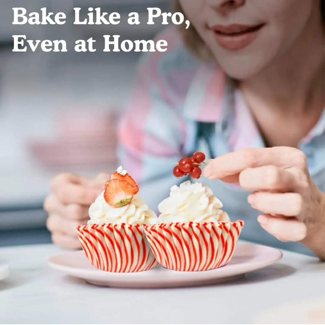 Greaseproof Professional Grade Baking Cups, Pack of 40, Standard Liners, Red Pisa Stripe, for Cupcakes, Muffins, Candy,Non Stick