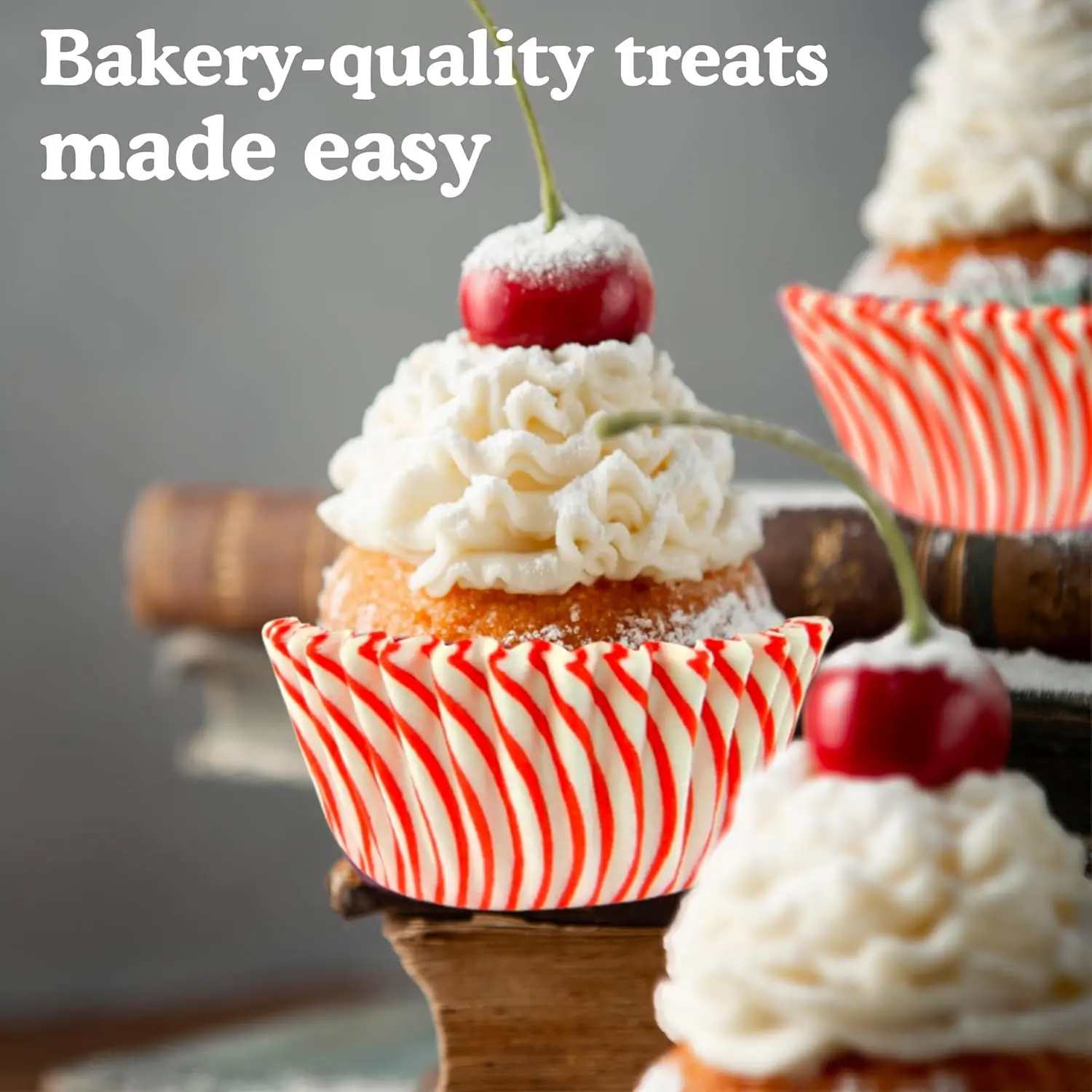 Greaseproof Professional Grade Baking Cups, Pack of 40, Standard Liners, Red Pisa Stripe, for Cupcakes, Muffins, Candy,Non Stick