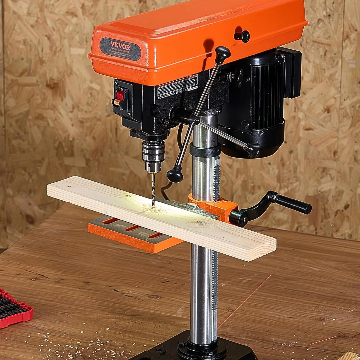 10 in Benchtop Drill Press, 6.2A Induction Motor, Tabletop Drilling Machine with 610/940 / 1500/2150 / 2800 RPM Adjustable Speed