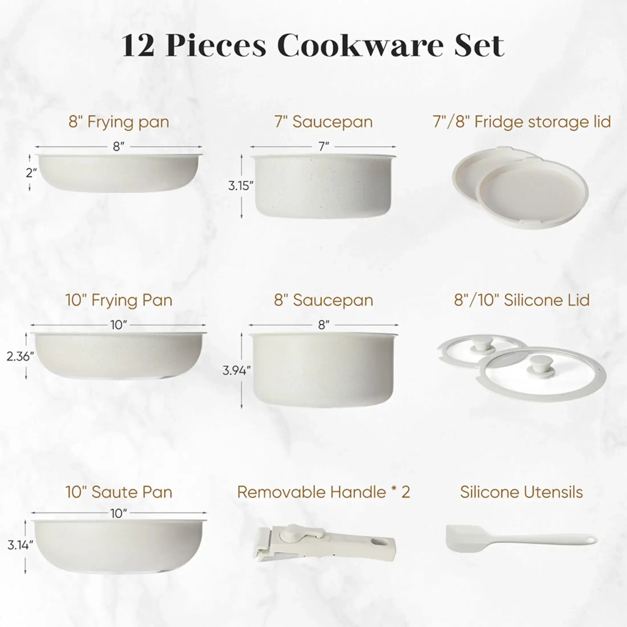 12pcs Non-Stick Cookware Set, Pots and Pans Set with Detachable Handle for Kitchen